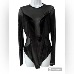 Intimissi Black Velvet and Mesh Sparkle Stretch Bodysuit